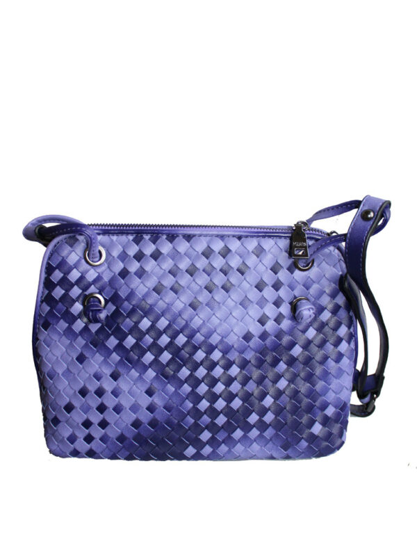 Дамска чанта еко кожа от преплетени двуцветни ленти лилаво