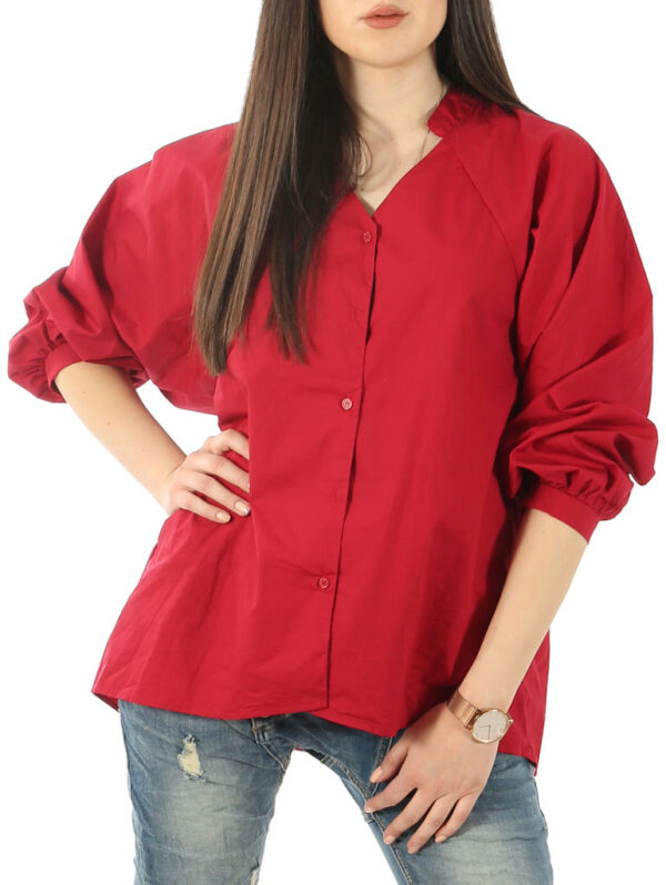 Дамска памучна риза с шифон на гърба бордо