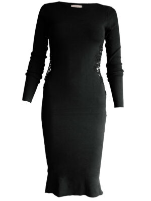 Дамска рокля рипс дантела встрани черно