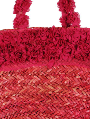 Дамска чанта кошница с декорация тюл червено