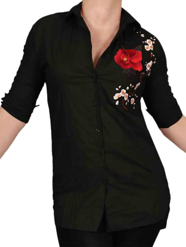 Риза-туника с бродерия цъфнало клонче с роза черно