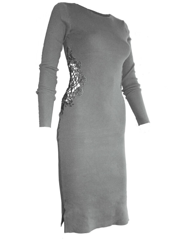 Дамска рокля рипс дантела встрани сиво