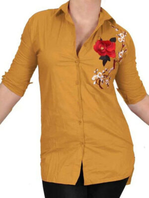 Риза-туника с бродерия цъфнало клонче с роза жълто
