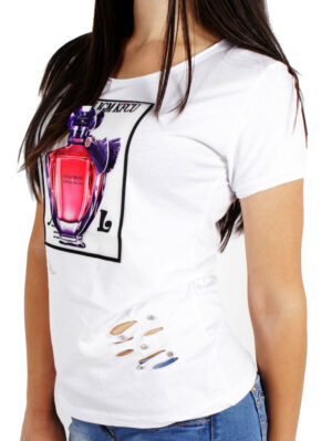 Дамска блуза памучно трико 3D парфюм бяло