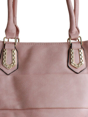 Дамска двукамерна чанта еко кожа декорация златисти подкови розово