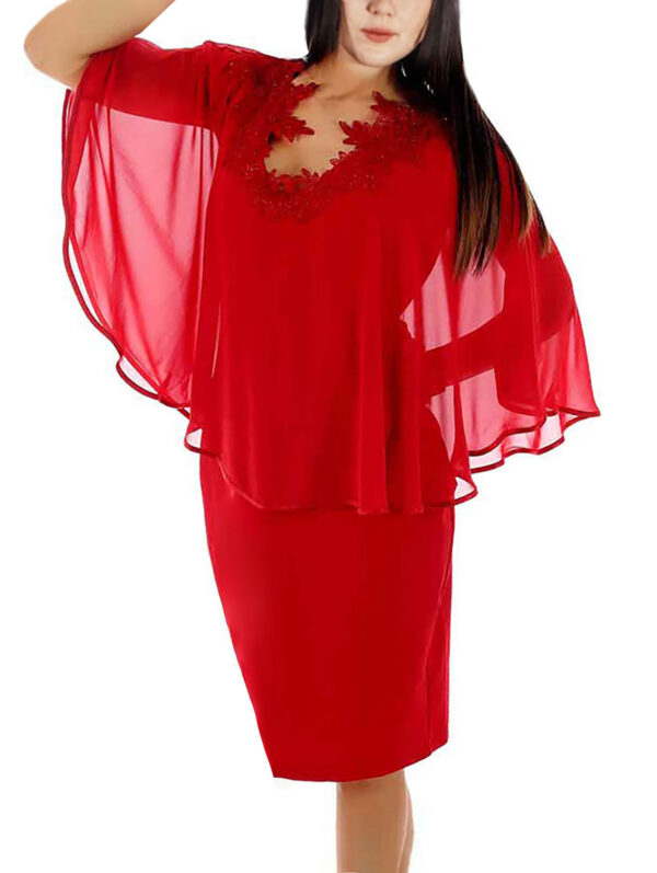 Дамска рокля шифон пелерина червено 48-52