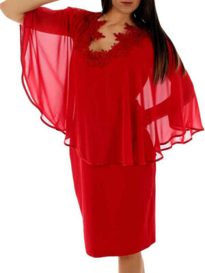 Дамска рокля шифон пелерина червено 48-52