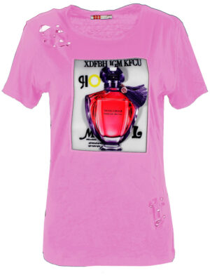 Дамска блуза памучно трико 3D парфюм розово