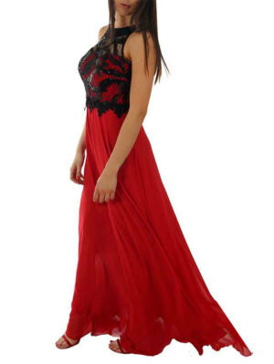 Дамска дълга рокля шифон тюл червено 48-52