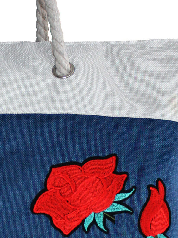 Плажна чанта текстил с роза тъмносиньо