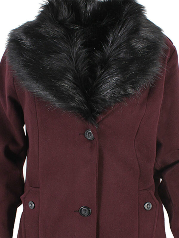 Дамско палто каша с екокожа боровинка