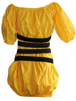 Туника-рокля с щампа момиче с яке и ластични ленти на гърба жълто