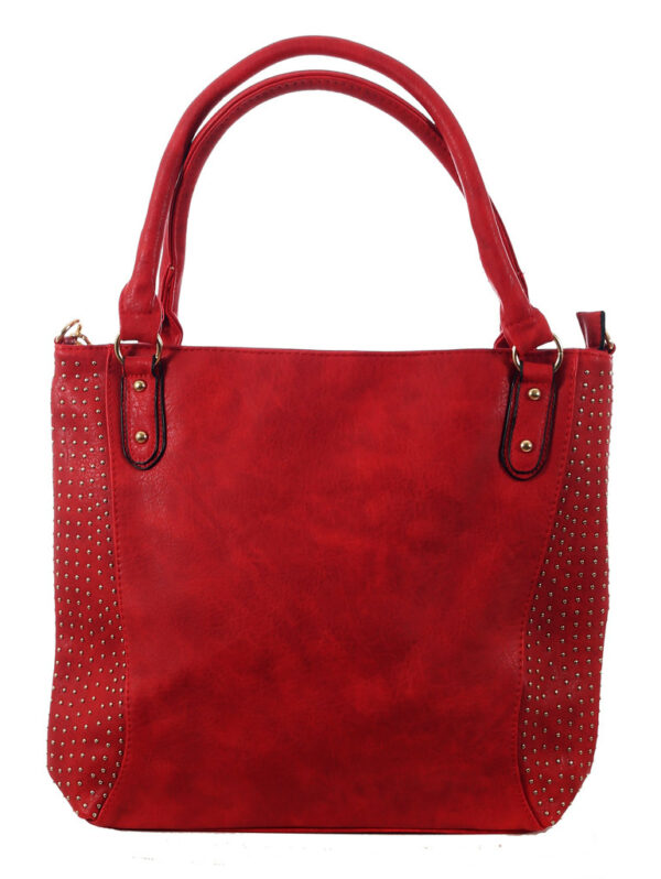 Дамска чанта еко кожа с декорация ситни капси червено