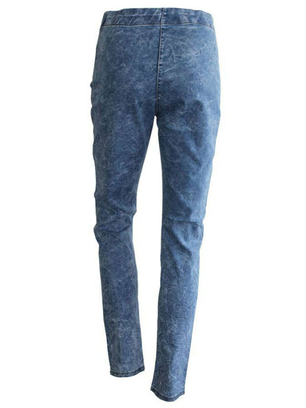 Клин-панталон от деним с прорези отпред на бедрото мраморирано синьо