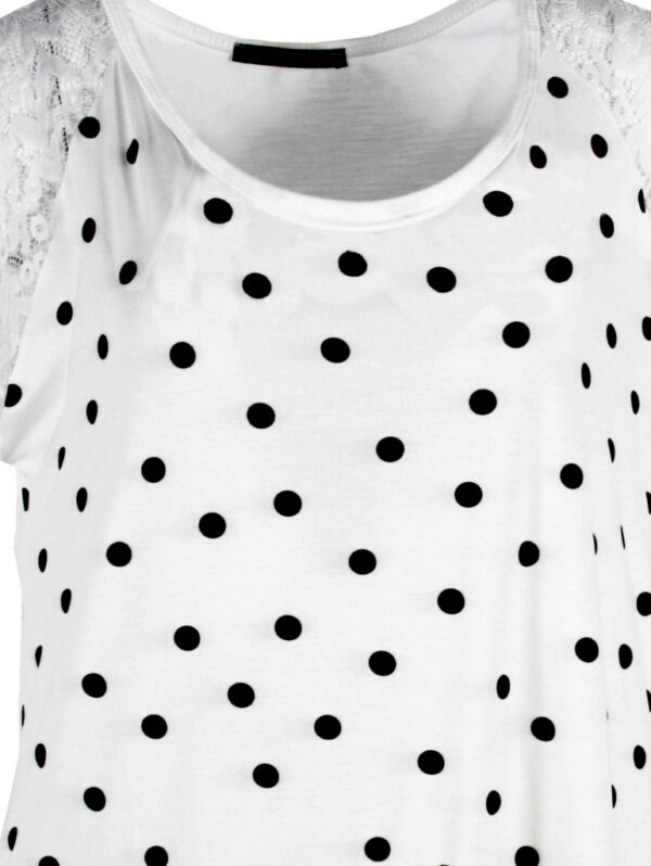 Дамска блуза памук точки дантела бяло