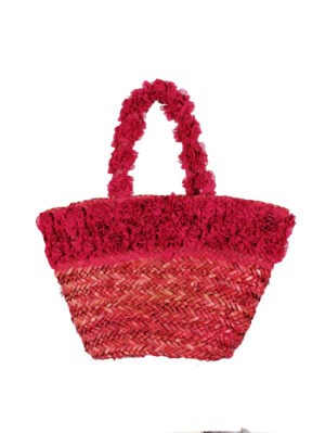 Дамска чанта кошница с декорация тюл червено