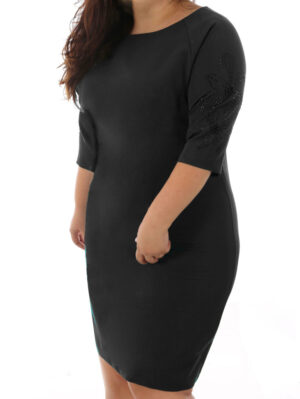 Дамска елегантна макси рокля с камъчета на ръкава 52-58 ВG черно