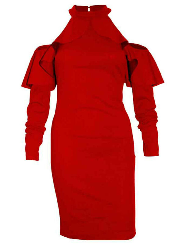 Къса рокля с волани горе червено