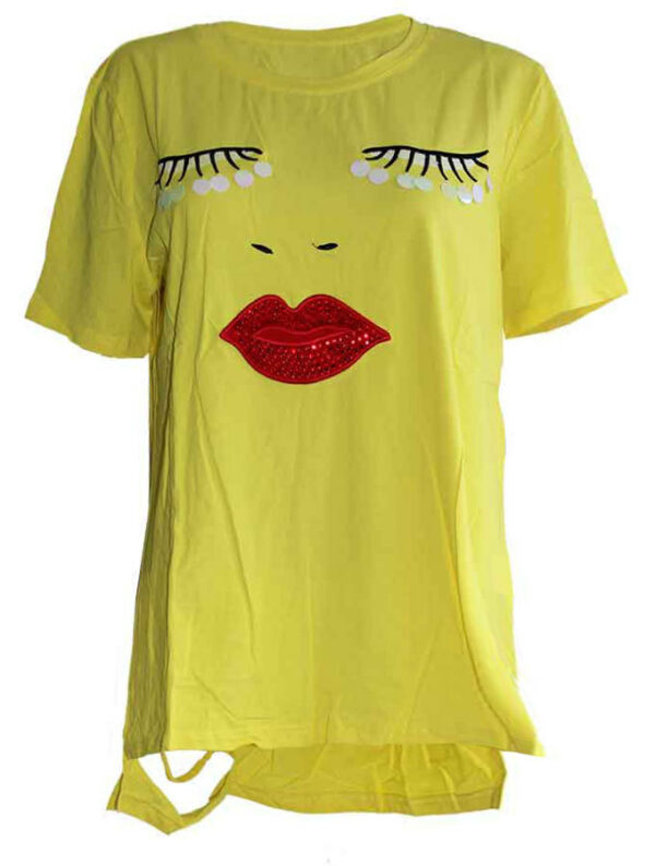 Тениска с щампа мигли жълто