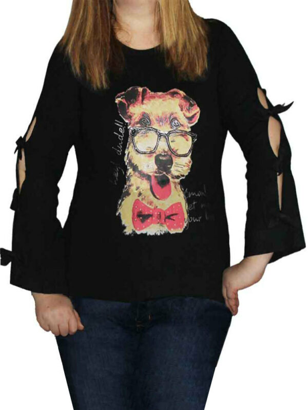 Блуза от финно плетиво с куче черно С11
