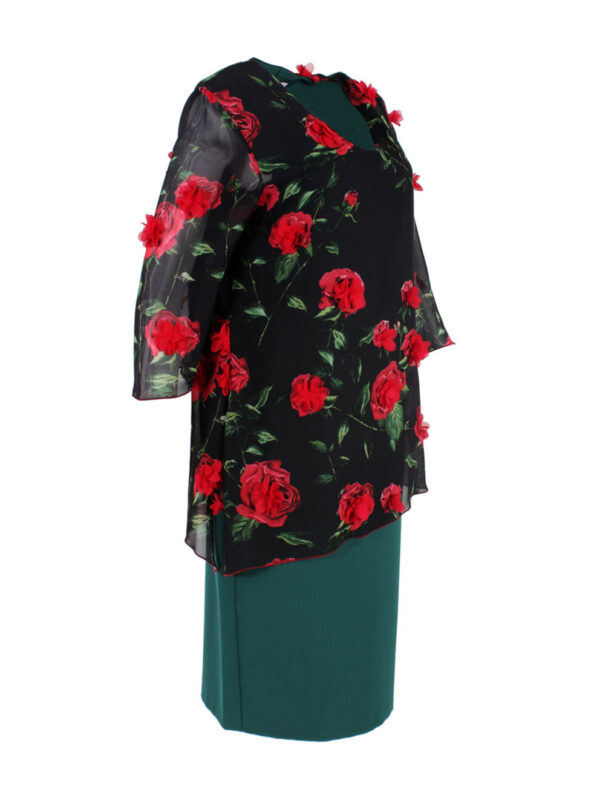 Дамска рокля тип пола и туника 3D рози зелено
