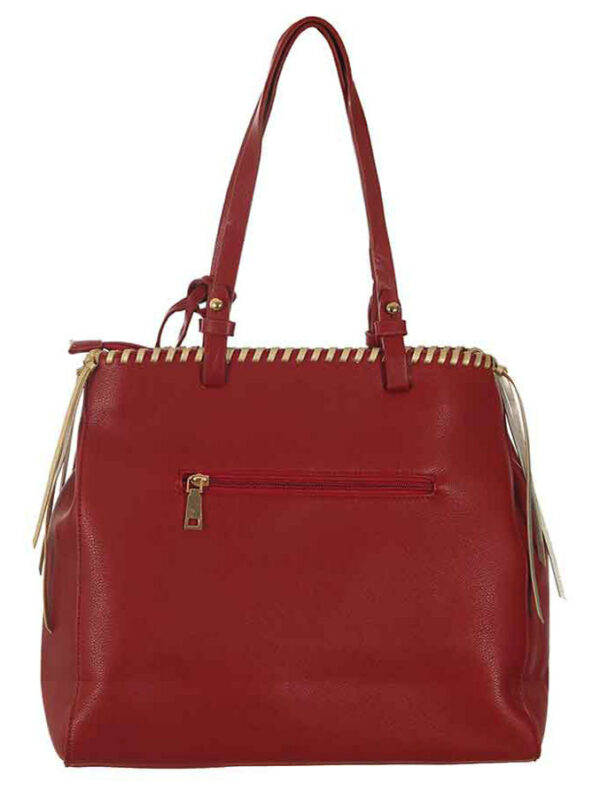 Дамска чанта с пискюл и обшивка с лента 13 червено 22