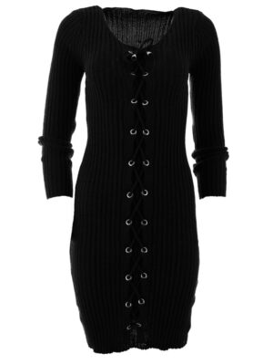 Дамска зимна рокля рипс връзка черно