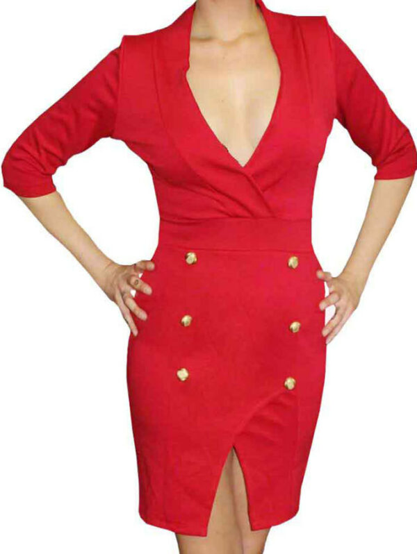 Дамска права двуредна рокля червено
