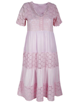 Дамска рокля волани дантела Сидни розово