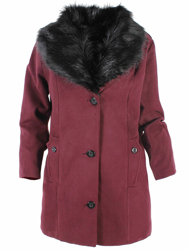 Дамско палто каша с екокожа бордо
