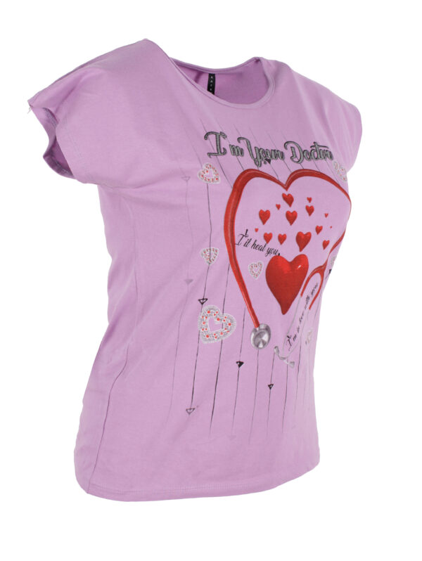 Дамска памучна тениска Катина сърчица лила