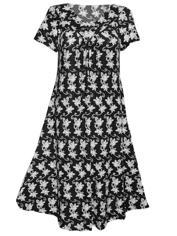 А-образна рокля трико с велурен ефект петолистник черно
