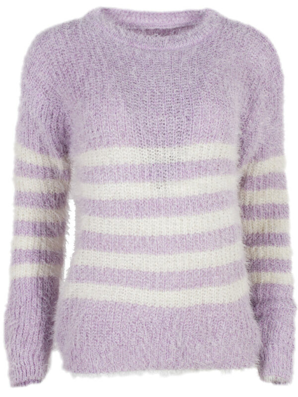 Дамски пухкав пуловер Мока лилаво