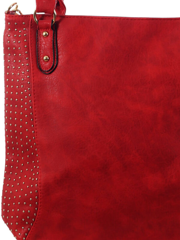 Дамска чанта еко кожа с декорация ситни капси червено