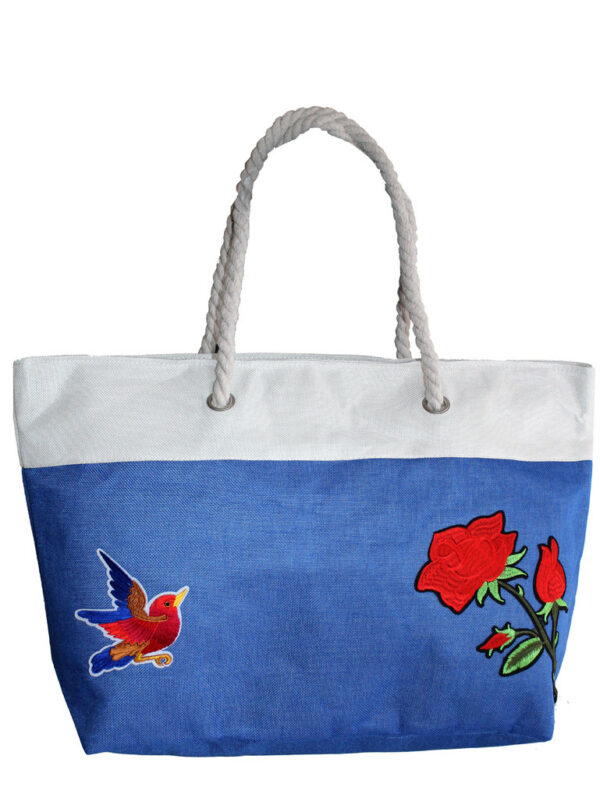 Плажна чанта текстил с роза кралскосиньо