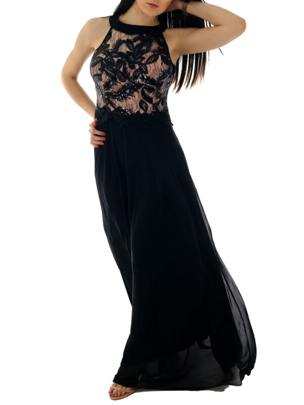 Дамска дълга рокля шифон тюл черно 48-52