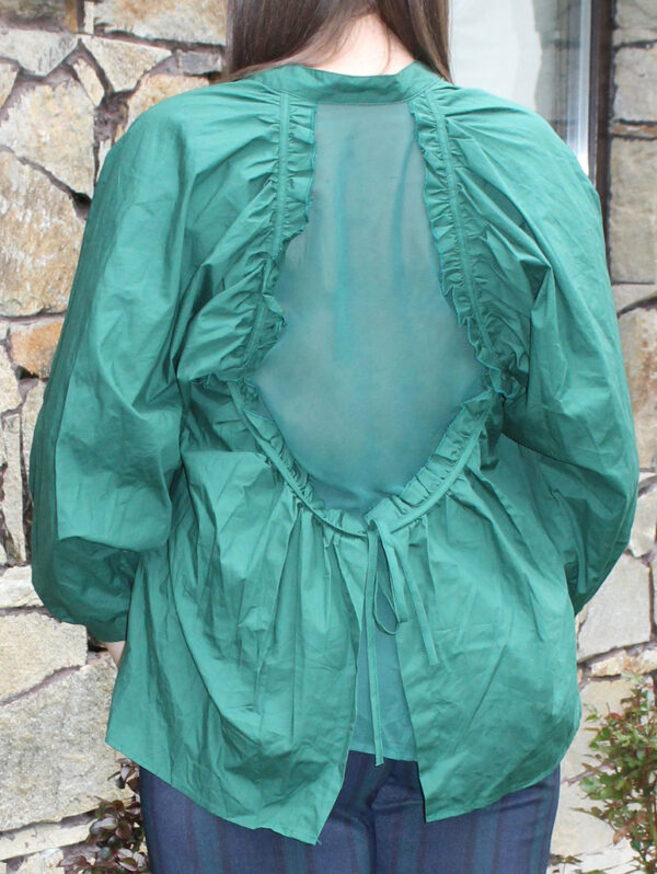 Дамска памучна риза с шифон на гърба зелено