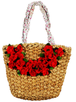 Дамска лятна чанта кошница с червени цветя