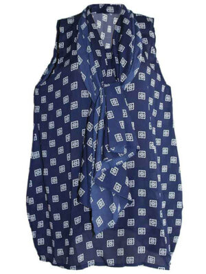 Туника от изкуствена коприна с махащи се ръкави " 2 в 1" на квадрати в синьо