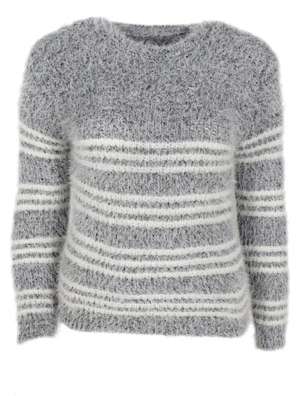 Дамски пухкав пуловер Мока сиво