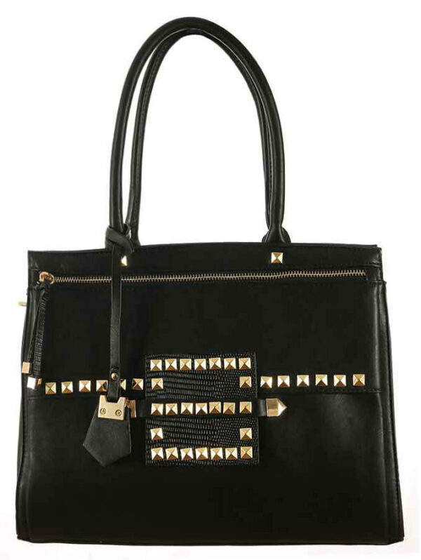 Дамска чанта еко кожа със златисти рапиди черно S5