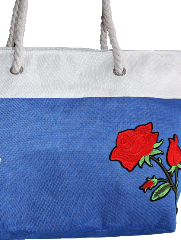 Плажна чанта текстил с роза кралскосиньо
