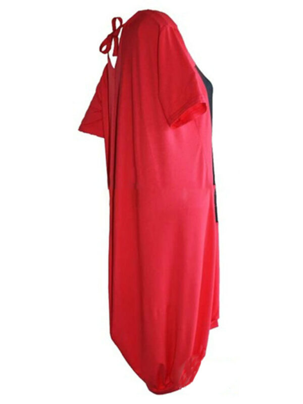 Асиметрична туника-рокля с щампа момиче с парфюм връзка гръб корал