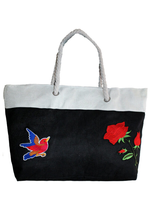 Плажна чанта текстил с роза черно
