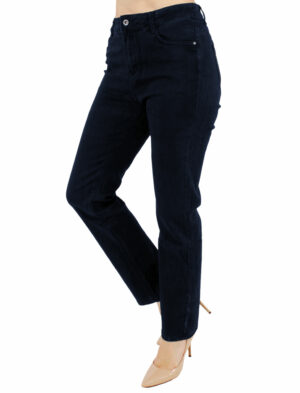 Дамски макси прав панталон памук синьо