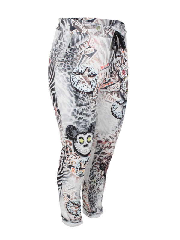 Дамски еластичен мачкан панталон сиво