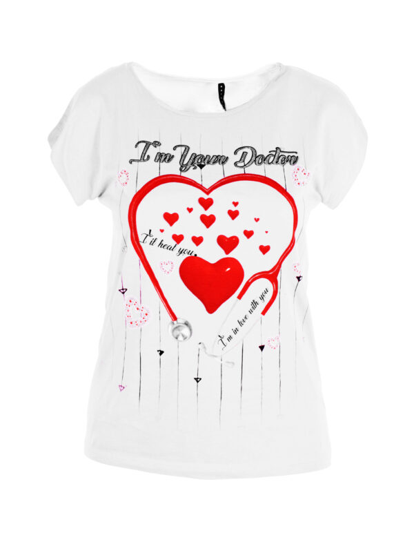 Дамска памучна тениска Катина сърчица бяло
