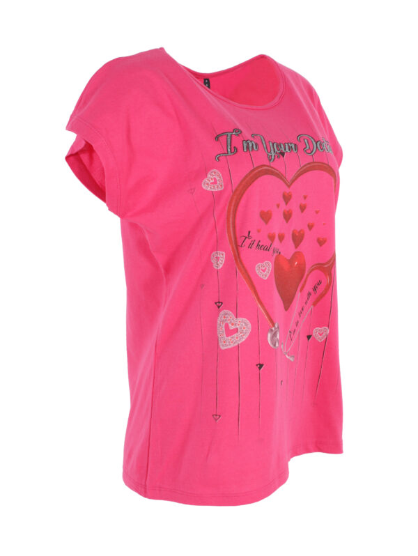 Дамска памучна тениска Катина сърчица циклама