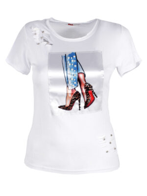 Дамска блуза памук 3D токчета бяло