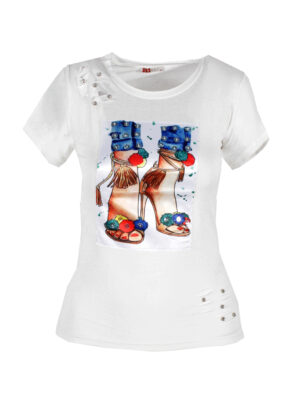 Дамска блуза памук 3D сандал бяло